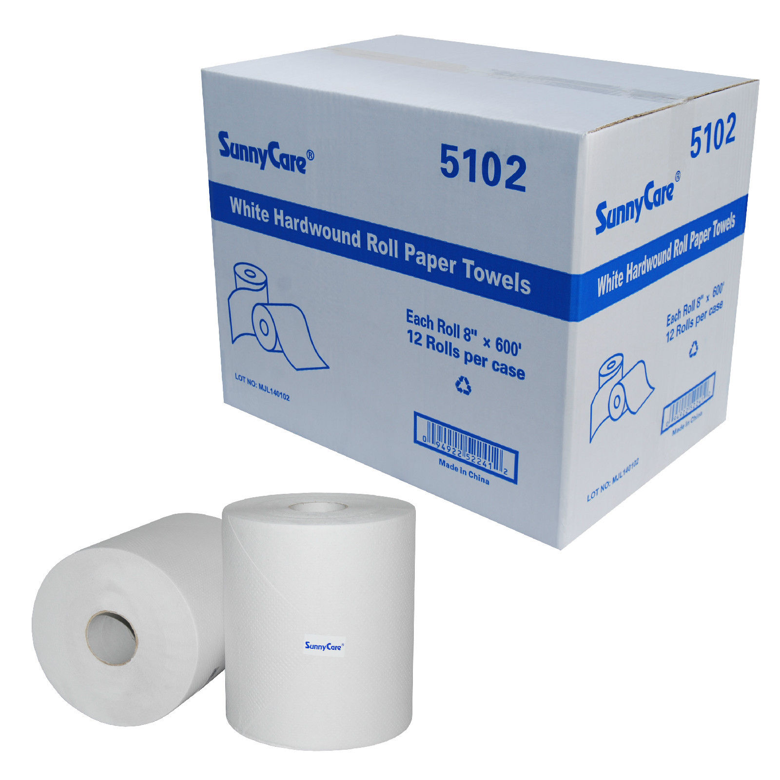 8" x 800` 6 Rolls/case SunnyCare® #5103 Hardwound Paper Roll Towels White 