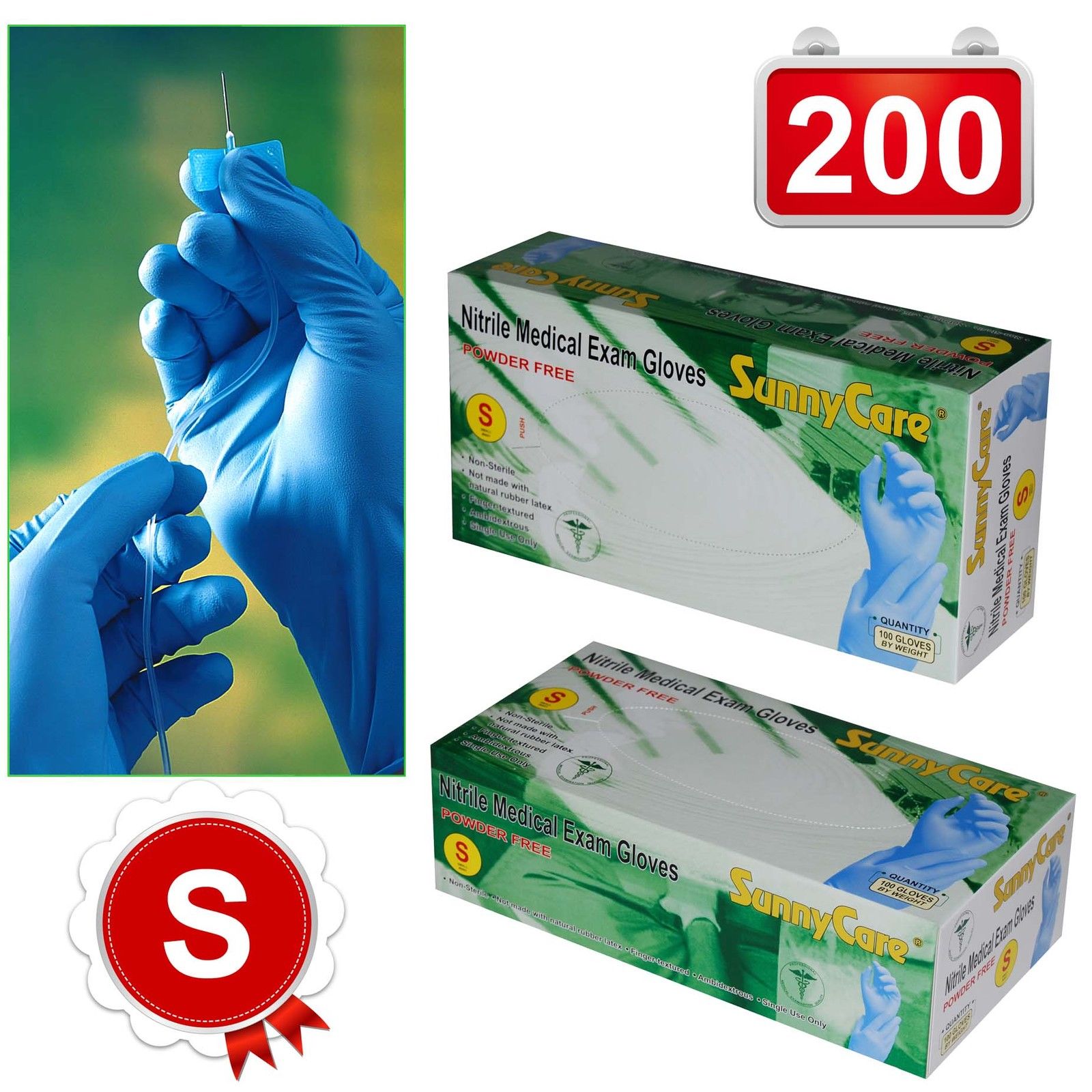 Small SunnyCare #8601 Powder-Free Nitrile Medical Exam Gloves Vinyl Latex Free