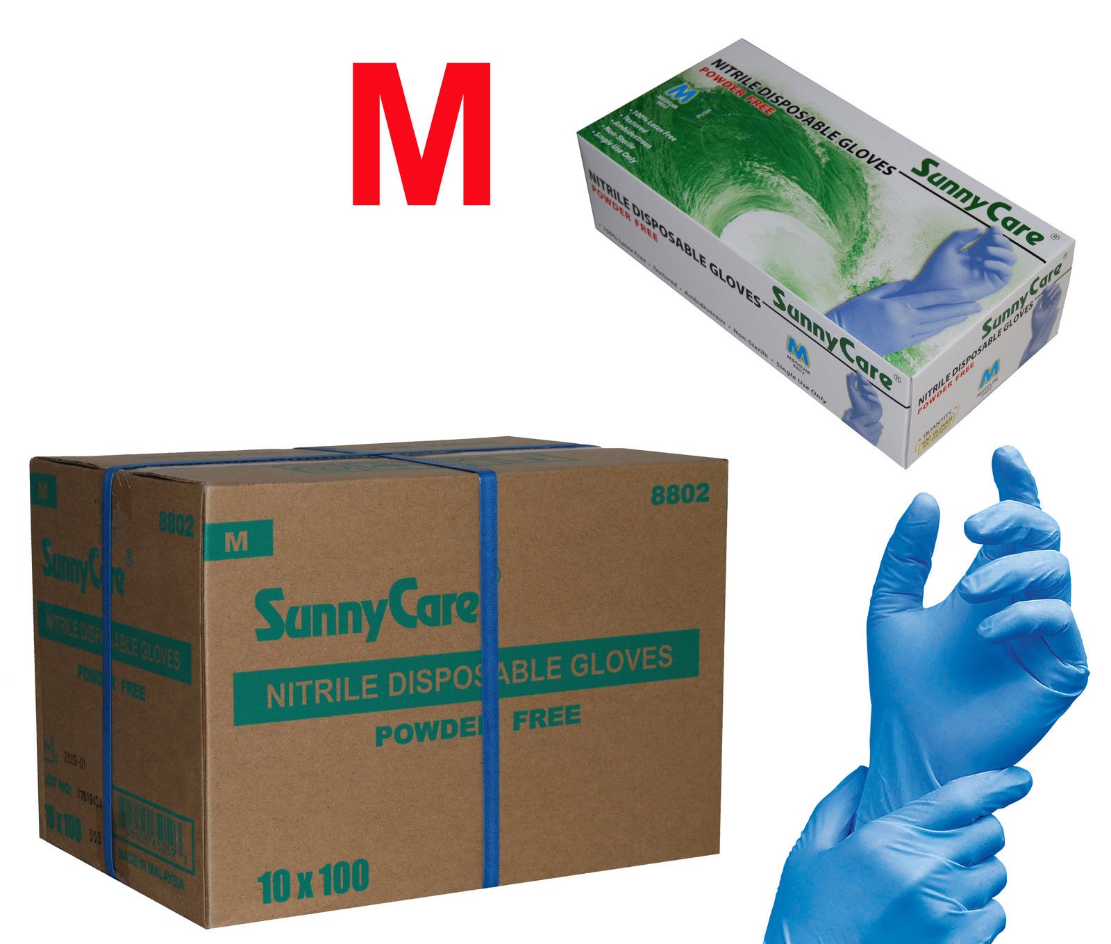 M Latex Vinyl Free 100 SunnyCare #8802 Nitrile Disposable Gloves Powder Free 